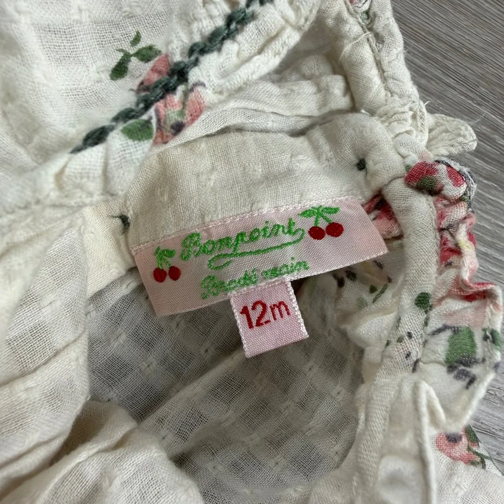 Bonpoint Girls Dress Floral Cotton Gauze Cream 12m